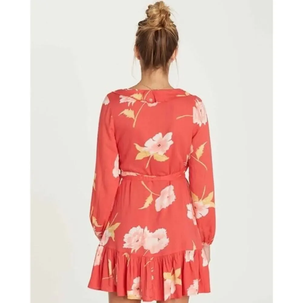 BILLABONG Ruffle Mini Floral Wrap Ruffle Dress Women Size Small - Picture 4 of 11